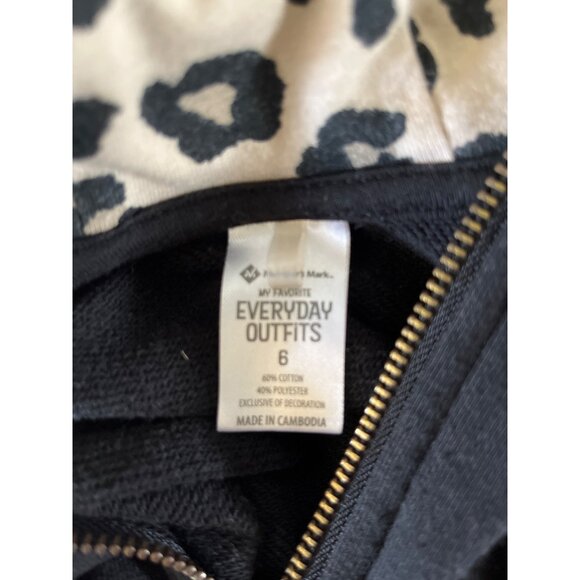 Member's Mark Girls Size 6 Black Animal Print Hooded Full Zip Jacket Sequin Cat - Picture 4 of 5